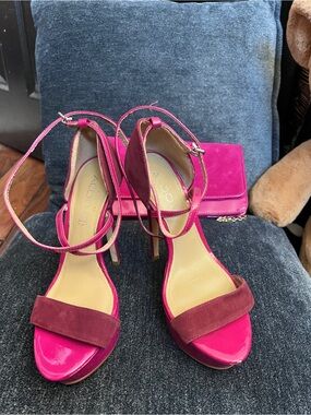 ALDO Two-Tone Fuchsia & Burgundy Suede Patent Ankle-Strap Heels
